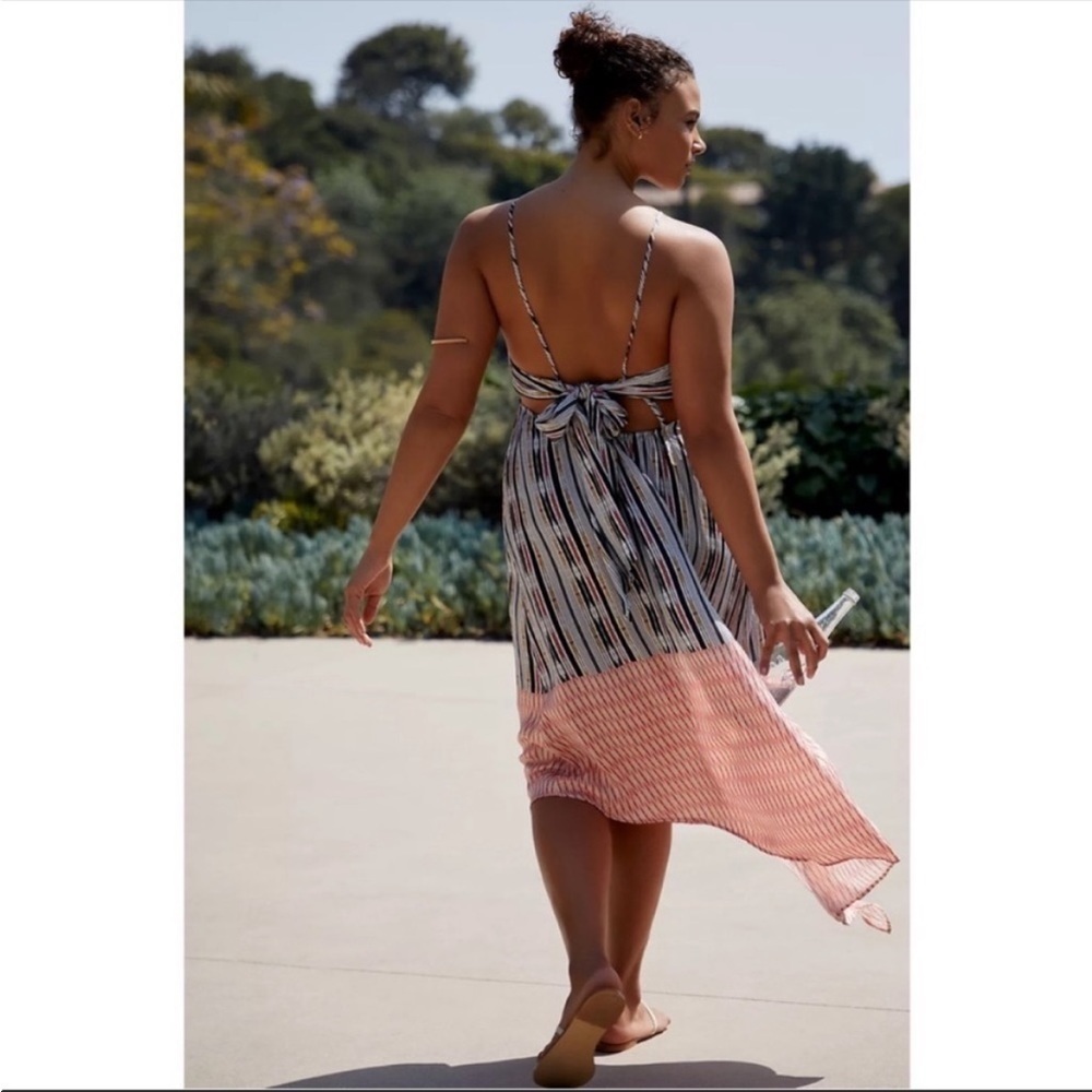 Anthropologie Black Pink Striped Cutout Tie Back Maxi Cover Up Dress XL - Picture 3 of 9